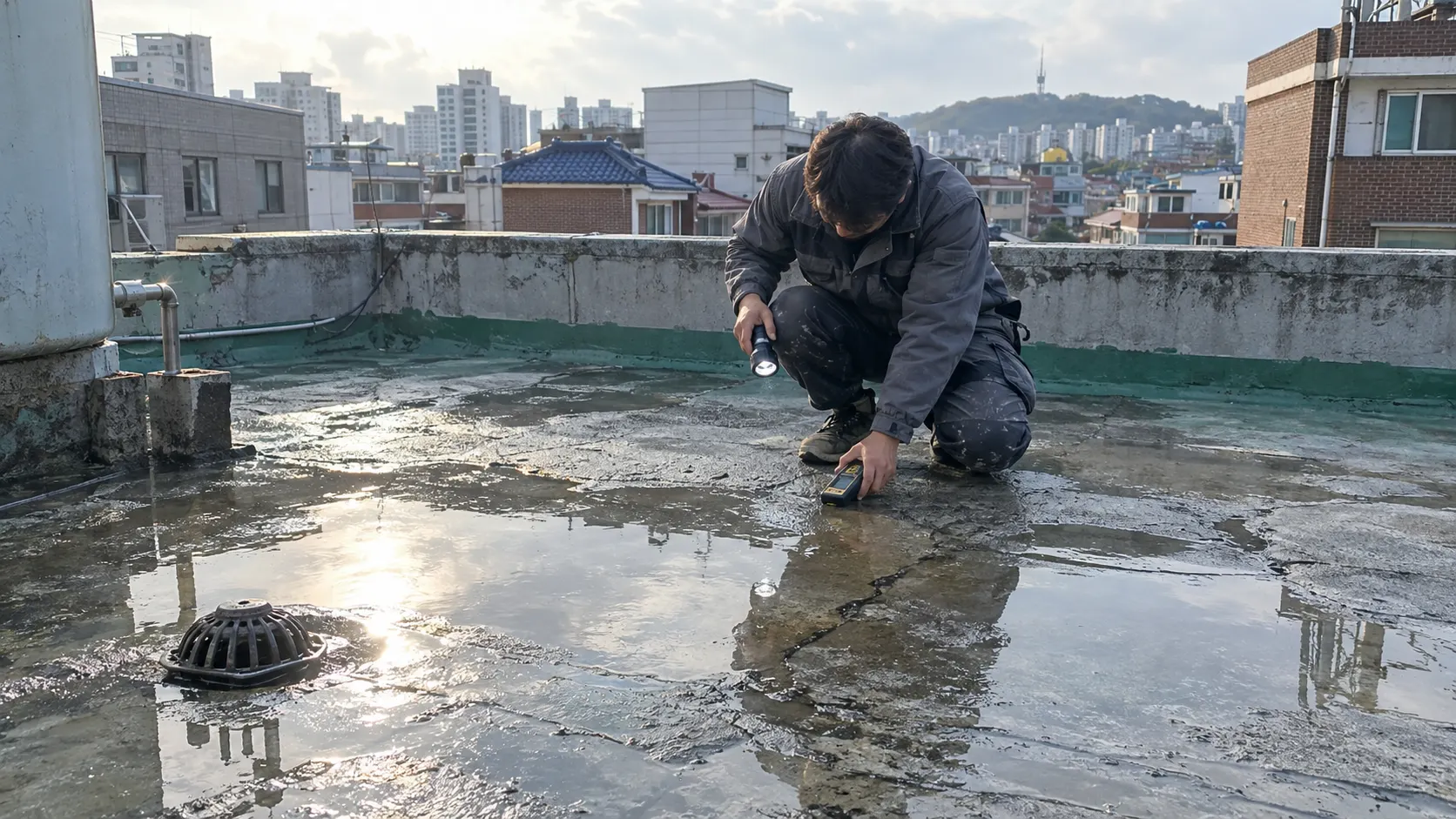 옥상 방수재 재시공 전 기존 방수층과 균열을 살펴야 하는 이유 관련 이미지