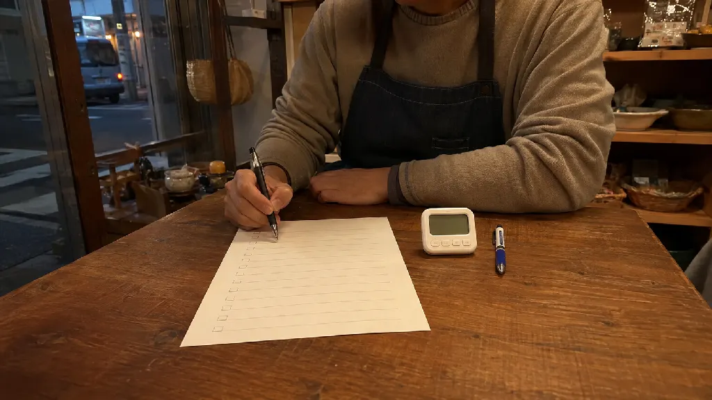 경영자 네트워크 참여 전에 대상 독자와 가입 기준을 확인하고, 운영 주기·대화 방식·비용·개인정보 보호 조건을 한 장의 표와 문서로 비교하는 장면입니다.