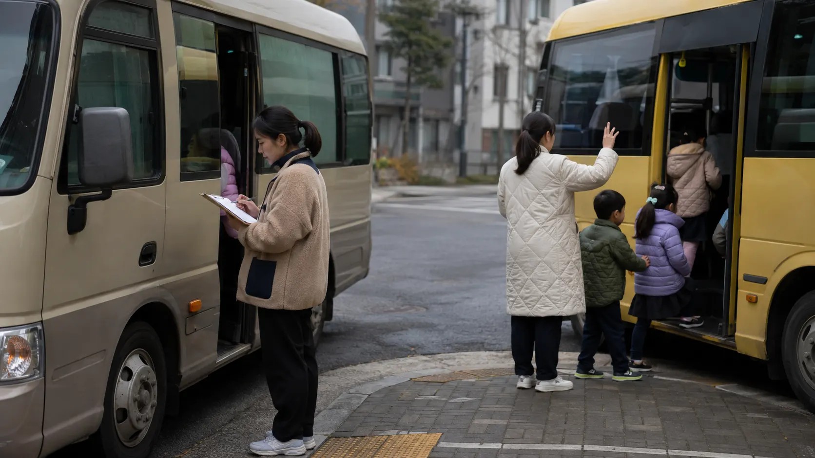 현장체험학습 출발 준비, 출결 확인과 버스별 인원 점검을 나누는 이유 설명 이미지