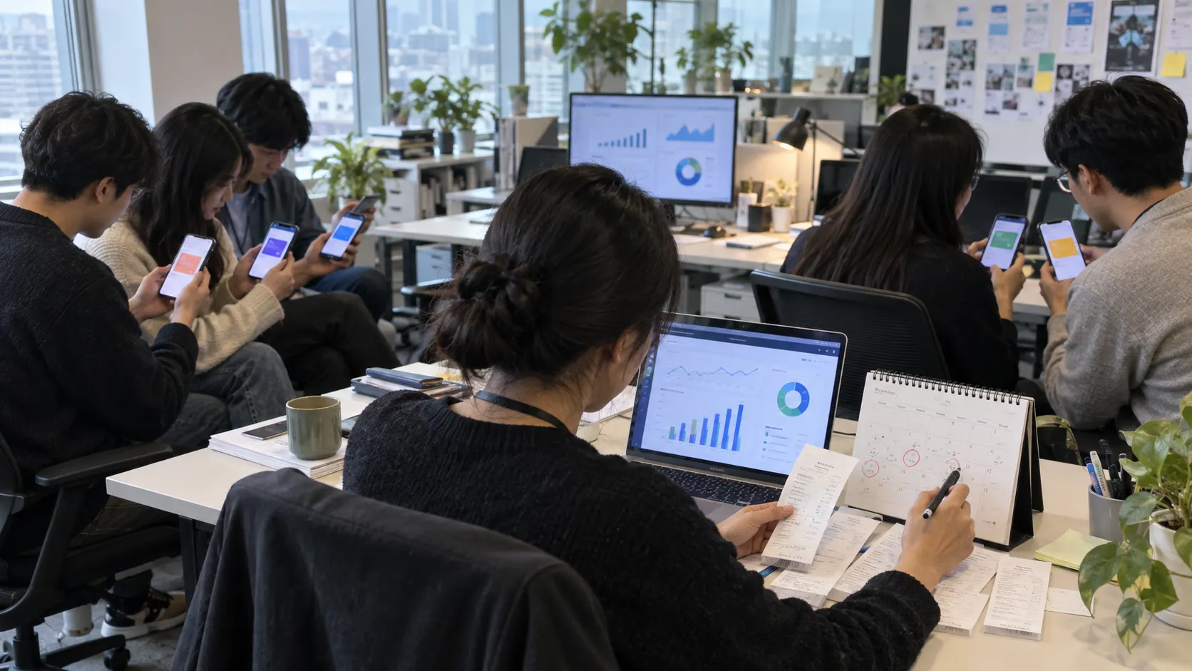 모바일앱 이용자를 혜택 노출 집단과 정상 가격 비교 집단으로 나누고, 달력과 결제 기록으로 두 집단의 관찰 조건을 맞춰 결과를 비교하는 장면입니다. 실험 설계의 기준을 보여줍니다.
